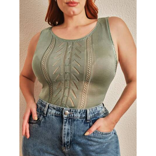 SHEIN Regata Tricô Trançado com Decote V Curve