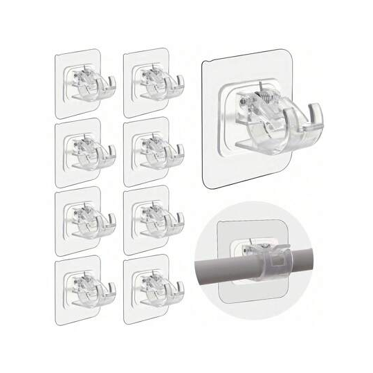 SHEIN Suportes tipo Gancho para Barras de Cortina de Janela, Braçadeira de Parede Universal Sem Furos para Barras, Cabide Multiuso para Banheiro, Cozinha e Hotel, Suporte para Barra de Roupa Sem Instalação, Adequado para Barras de Cortina de 1-2cm de Diâm