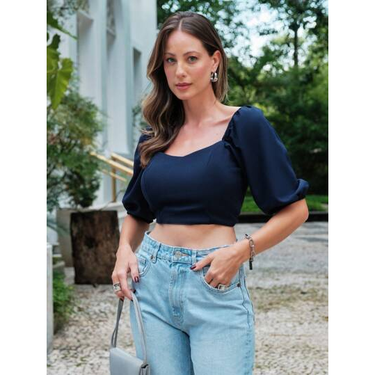 Shein Blusa Com Manga Bufante E Amarradura Nas Costas