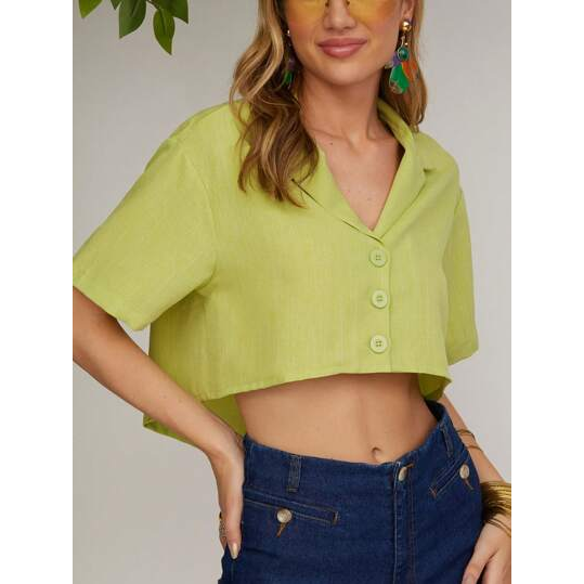 Shein Camisa Manga Curta Cropped Feminino