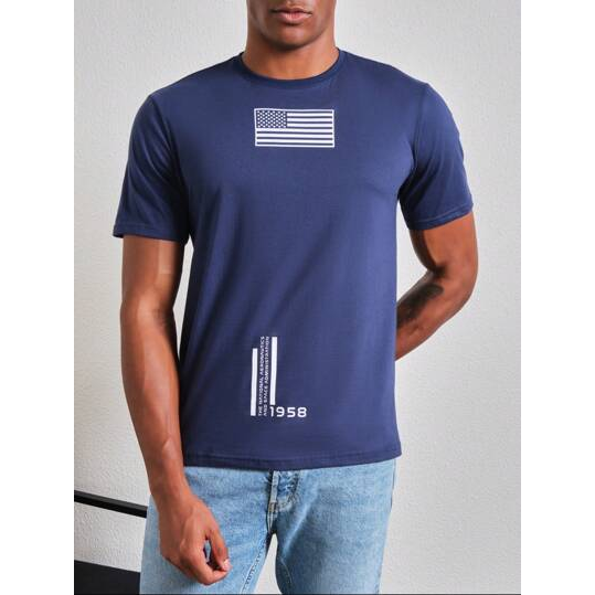 Shein Camiseta Manga Curta Malha Estampa Masculino