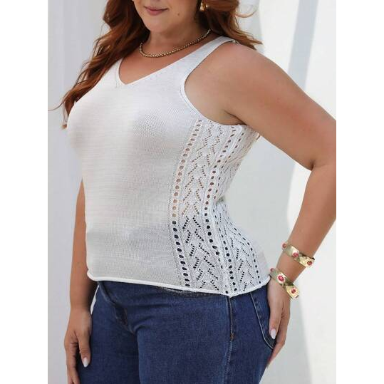 Shein Curvas Regata De Tricô Com Renda Lateral