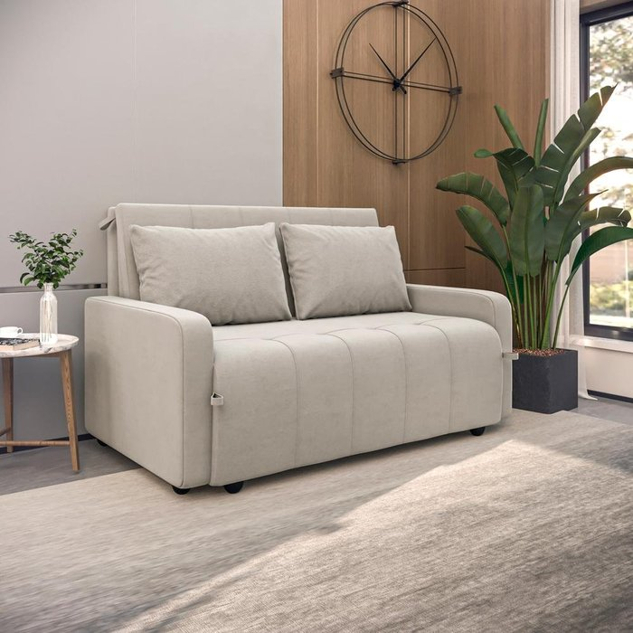 Sofá Cama 3 Lugares 1,38m Veludo Bege Amora Matrix Suede/Bege