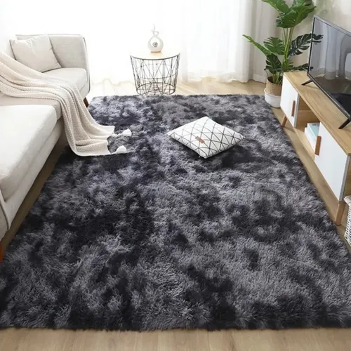 Tapete Peludo Shaggy 1,40m X 1m Cinza Mesclado Mix Enxovais Para Sala