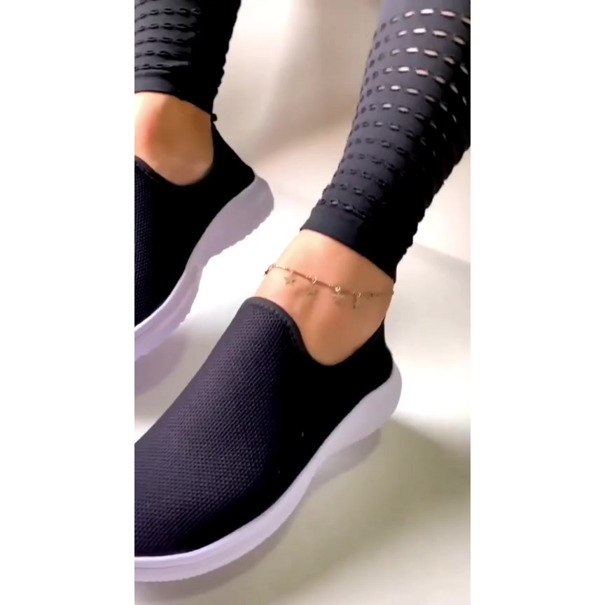 Tênis Meia Feminino Slip On Calce Fácil Leve Confortável Ortopédico Caminhada Academia Trabalho